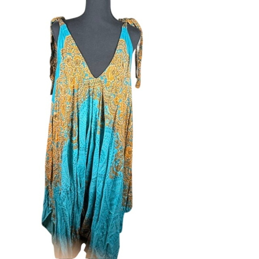 Ocean Queen Hawaii Harem Jumpsuit Turquoise Gold Paisley Mandala One Size Boho